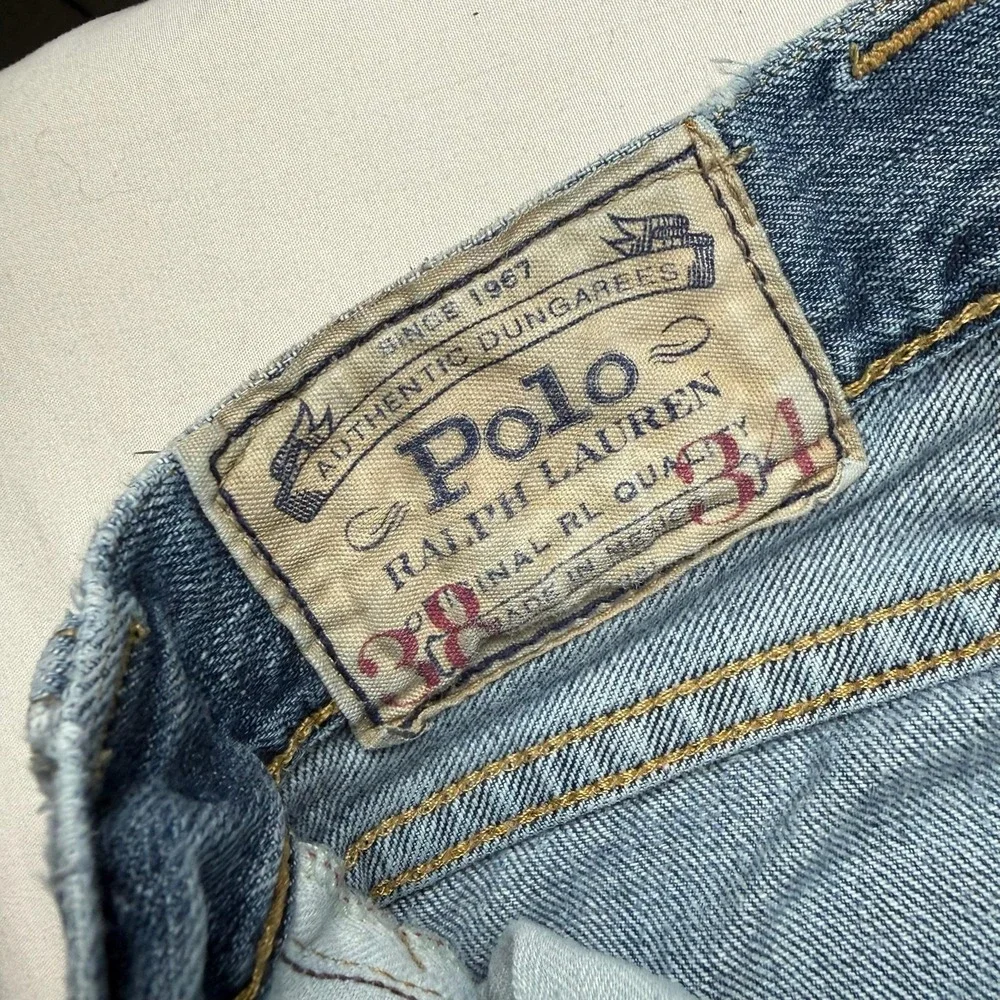 Polo Ralph Lauren Dungarees Jeans Mens 38x34 Blue Light Wash Straight Denim